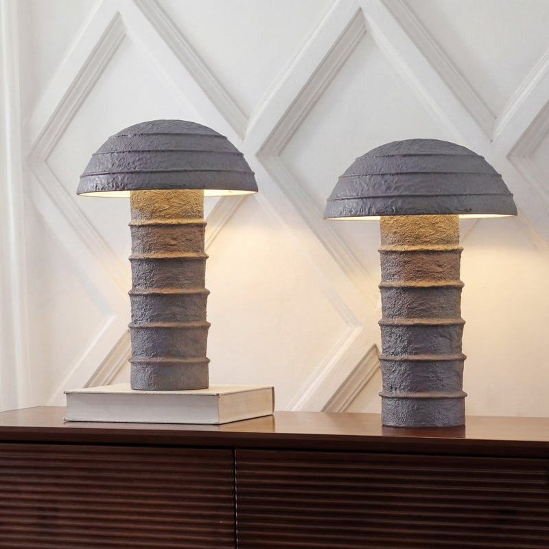 Cremini 17.5" Modern Minimalist Plaster-Look Ribbed Mushroom Resin Cylinder LED Table Lamp