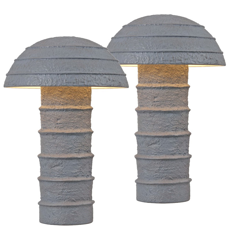 Cremini 17.5" Modern Minimalist Plaster-Look Ribbed Mushroom Resin Cylinder LED Table Lamp
