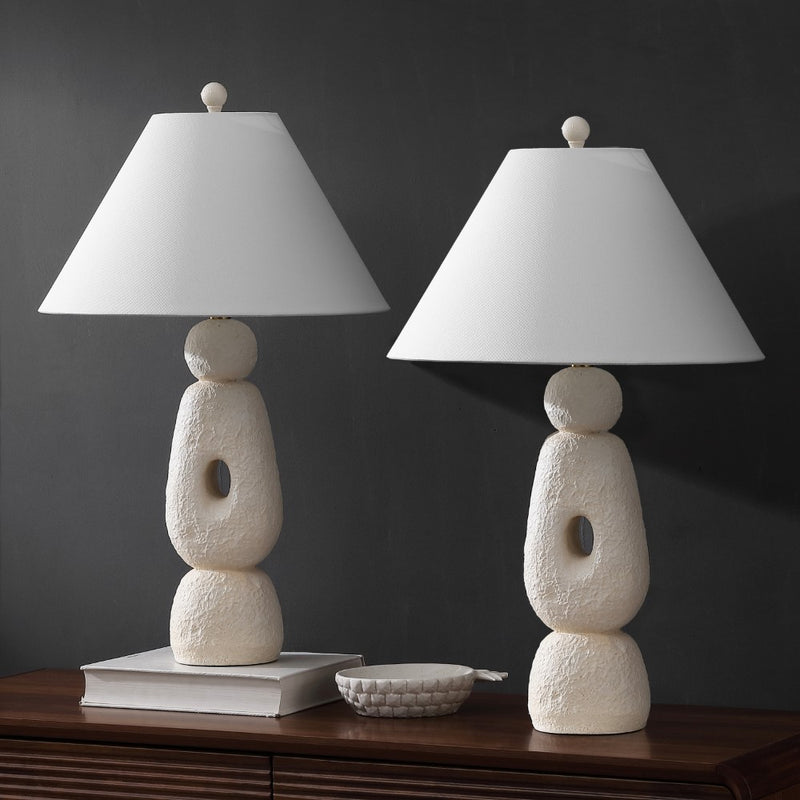 Henge 28" Organic Minimalist Textured Resin/Metal Stacked LED Table Lamp