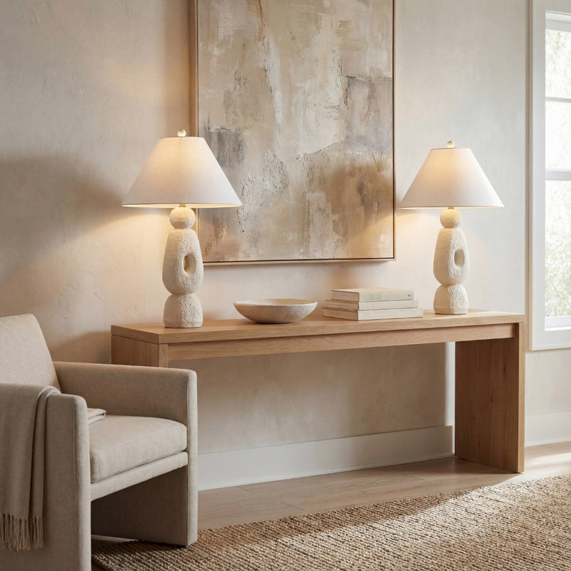 Henge 28" Organic Minimalist Textured Resin/Metal Stacked LED Table Lamp