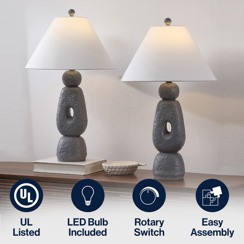 Henge 28" Organic Minimalist Textured Resin/Metal Stacked LED Table Lamp