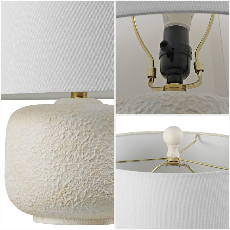 Qualm 20" Coastal Farmhouse Textured Resin/Metal Rounded Barrel LED Table Lamp