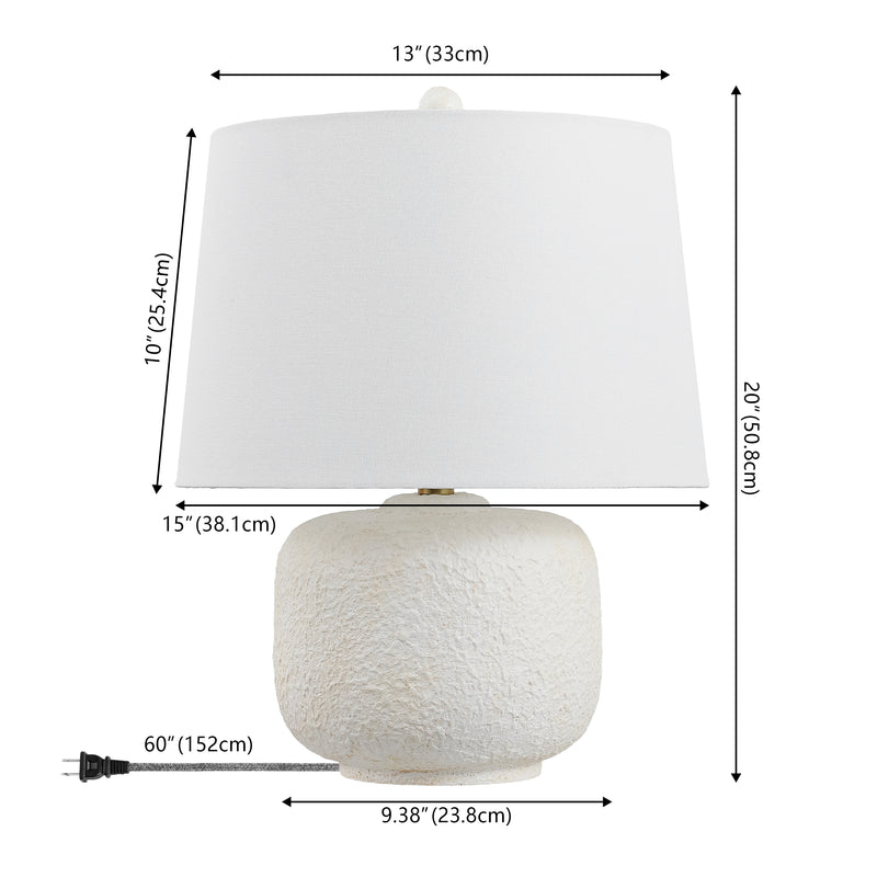 Qualm 20" Coastal Farmhouse Textured Resin/Metal Rounded Barrel LED Table Lamp