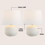 Qualm 20" Coastal Farmhouse Textured Resin/Metal Rounded Barrel LED Table Lamp