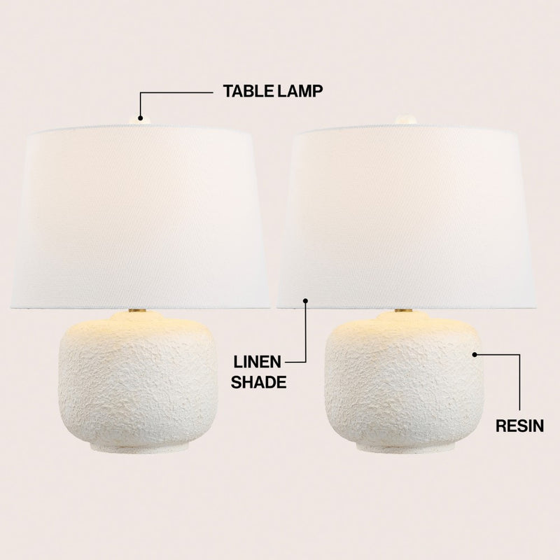 Qualm 20" Coastal Farmhouse Textured Resin/Metal Rounded Barrel LED Table Lamp