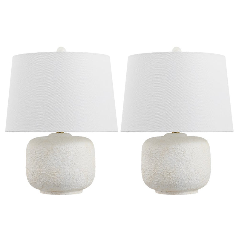 Qualm 20" Coastal Farmhouse Textured Resin/Metal Rounded Barrel LED Table Lamp