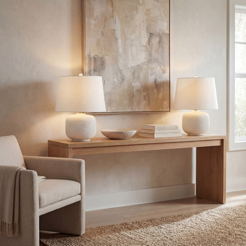 Qualm 20" Coastal Farmhouse Textured Resin/Metal Rounded Barrel LED Table Lamp