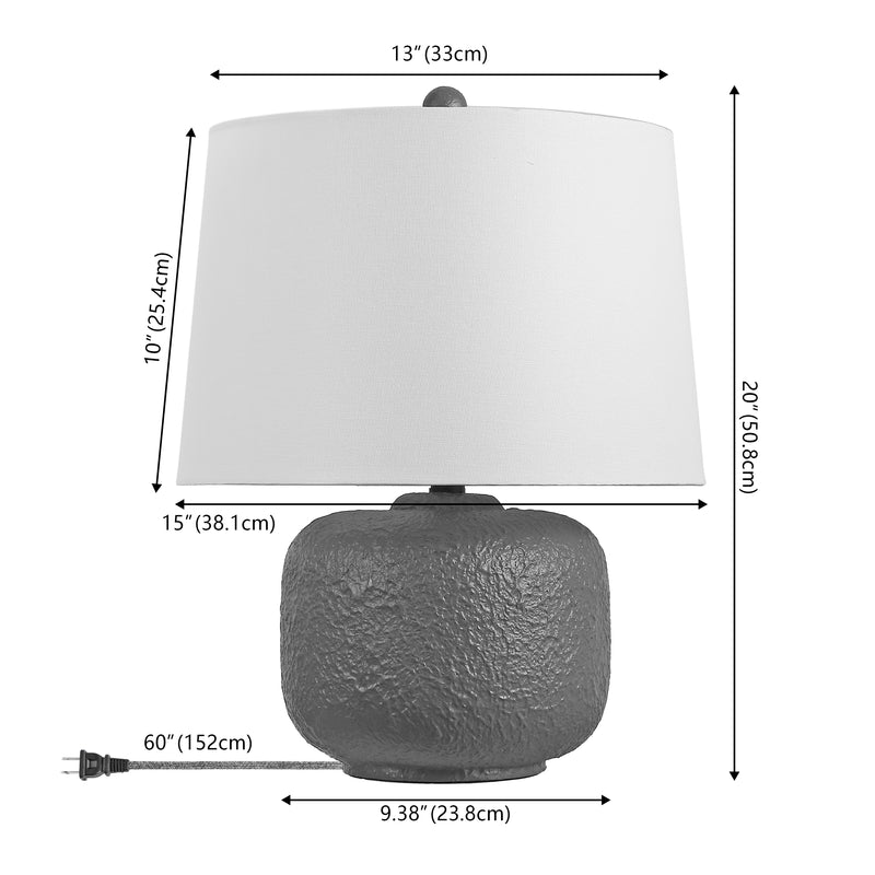 Qualm 20" Coastal Farmhouse Textured Resin/Metal Rounded Barrel LED Table Lamp