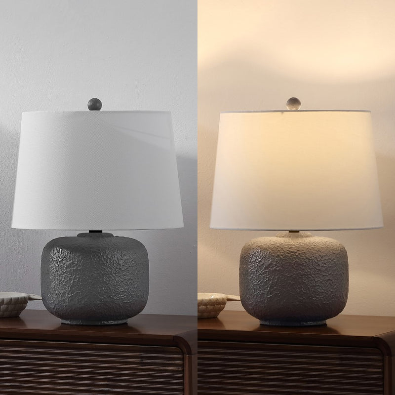 Qualm 20" Coastal Farmhouse Textured Resin/Metal Rounded Barrel LED Table Lamp
