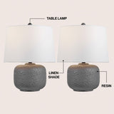 Qualm 20" Coastal Farmhouse Textured Resin/Metal Rounded Barrel LED Table Lamp