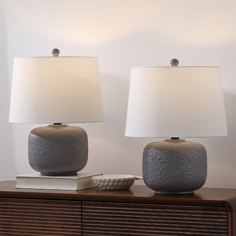 Qualm 20" Coastal Farmhouse Textured Resin/Metal Rounded Barrel LED Table Lamp