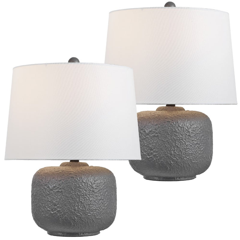Qualm 20" Coastal Farmhouse Textured Resin/Metal Rounded Barrel LED Table Lamp