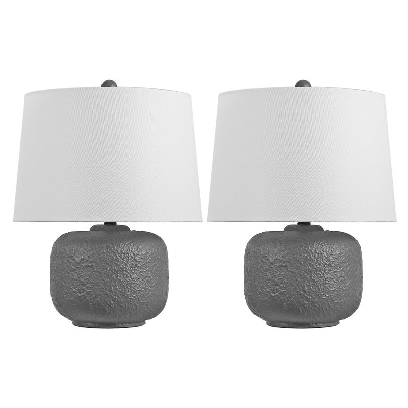 Qualm 20" Coastal Farmhouse Textured Resin/Metal Rounded Barrel LED Table Lamp