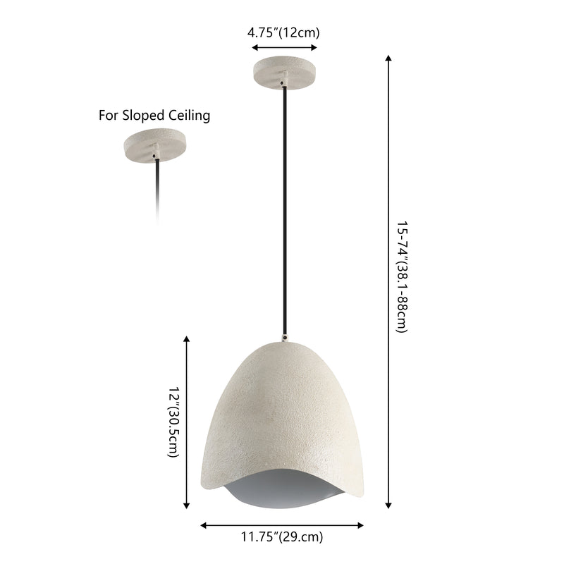 Luella 11.75" 1-Light Bohemian Coastal Adjustable Plaster-Look Organic Scalloped Dome Metal LED Pendant