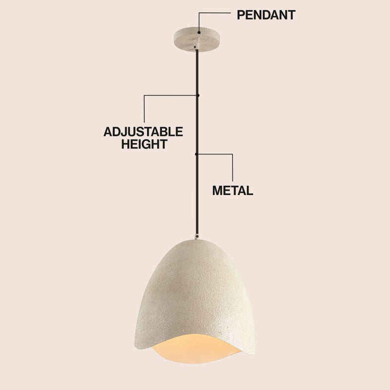 Luella 11.75" 1-Light Bohemian Coastal Adjustable Plaster-Look Organic Scalloped Dome Metal LED Pendant