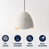 Luella 11.75" 1-Light Bohemian Coastal Adjustable Plaster-Look Organic Scalloped Dome Metal LED Pendant