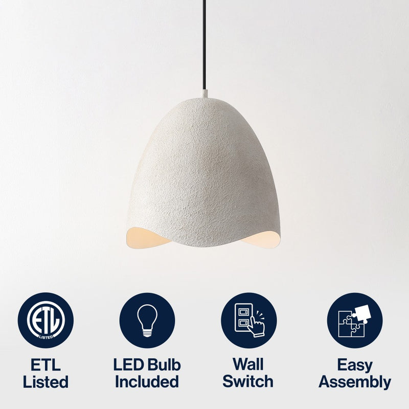 Luella 11.75" 1-Light Bohemian Coastal Adjustable Plaster-Look Organic Scalloped Dome Metal LED Pendant