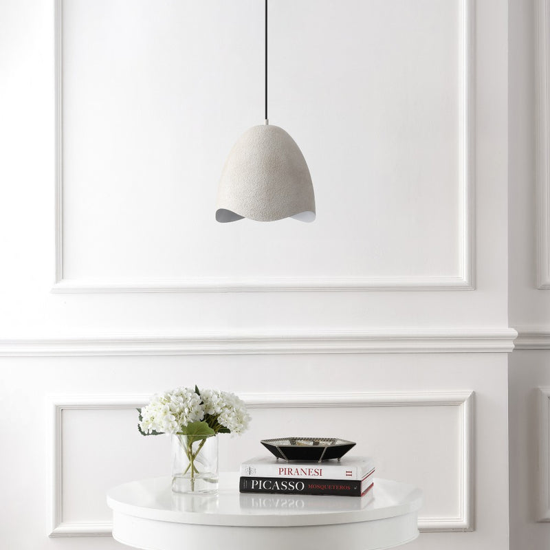 Luella 11.75" 1-Light Bohemian Coastal Adjustable Plaster-Look Organic Scalloped Dome Metal LED Pendant