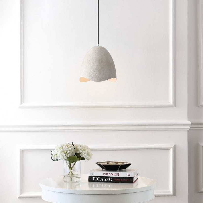 Luella 11.75" 1-Light Bohemian Coastal Adjustable Plaster-Look Organic Scalloped Dome Metal LED Pendant