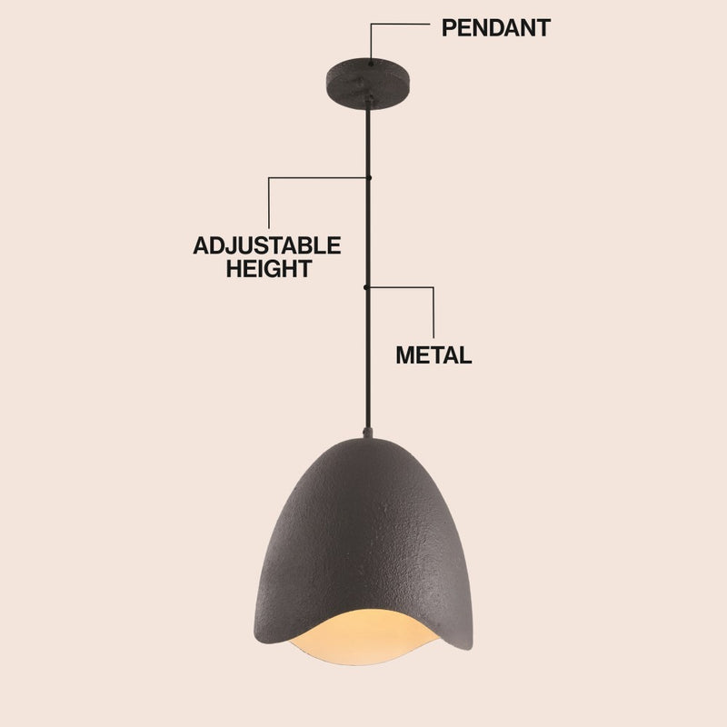 Luella 11.75" 1-Light Bohemian Coastal Adjustable Plaster-Look Organic Scalloped Dome Metal LED Pendant