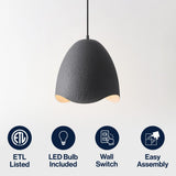 Luella 11.75" 1-Light Bohemian Coastal Adjustable Plaster-Look Organic Scalloped Dome Metal LED Pendant