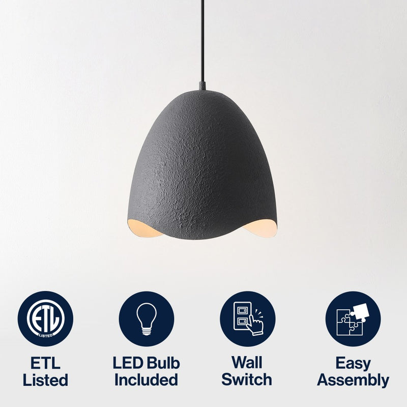 Luella 11.75" 1-Light Bohemian Coastal Adjustable Plaster-Look Organic Scalloped Dome Metal LED Pendant