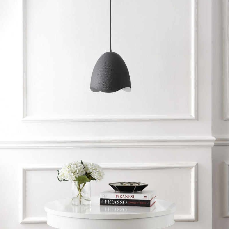 Luella 11.75" 1-Light Bohemian Coastal Adjustable Plaster-Look Organic Scalloped Dome Metal LED Pendant