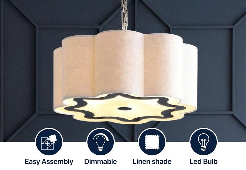 Coquille 20" Adjustable Scalloped Shade Metal LED Pendant Chrome/White / 4 Sockets – ICONS