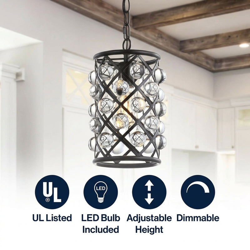 Gabrielle Crystal/Metal LED Pendant Oil Rubbed Bronze / Clear / 8" – ICONS