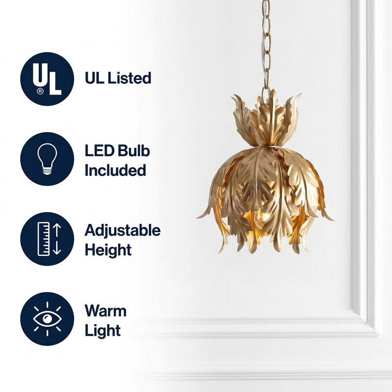 Anne 12" Adjustable Metal LED Pendant Gold – ICONS