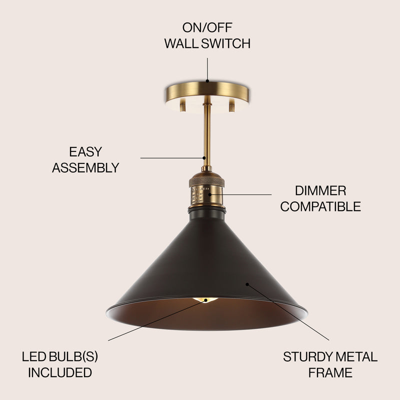 Nick 11" Metal LED Semi Flush Mount - JONATHAN Y