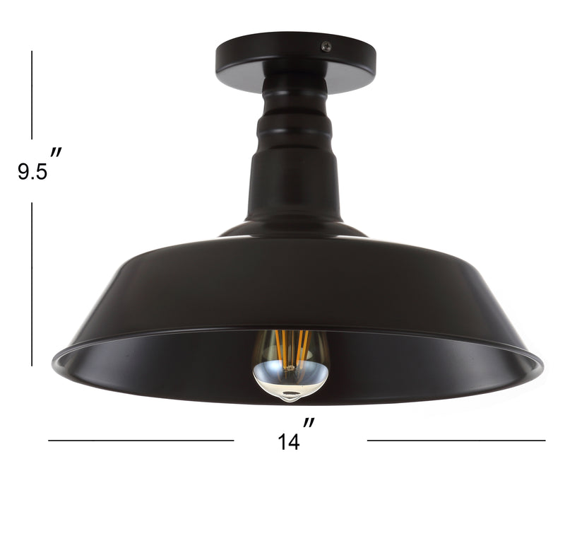 Camila 14"  Classic Industrial Indoor/Outdoor Iron LED Semi Flush Mount - JONATHAN Y