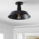Camila 14"  Classic Industrial Indoor/Outdoor Iron LED Semi Flush Mount - JONATHAN Y