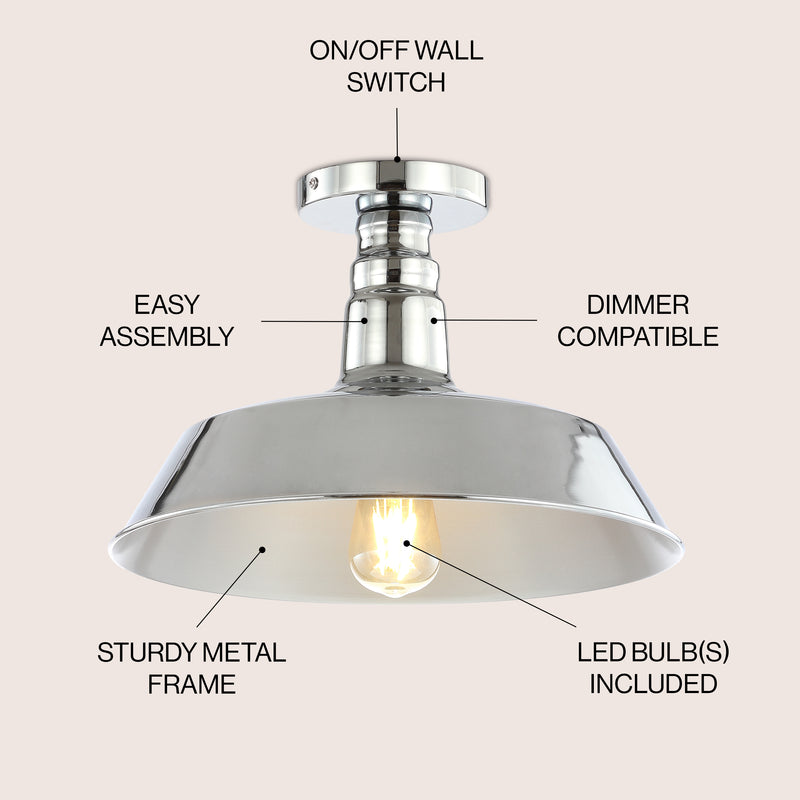 Camila 14"  Classic Industrial Indoor/Outdoor Iron LED Semi Flush Mount - JONATHAN Y