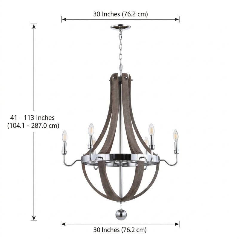 Georgia 30" Wood/Metal Adjustable LED Chandelier Antique Grey/Chrome / 30" – DIM