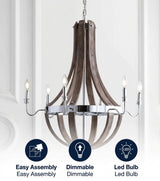 Georgia 30" Wood/Metal Adjustable LED Chandelier Antique Grey/Chrome / 30" – ICONS