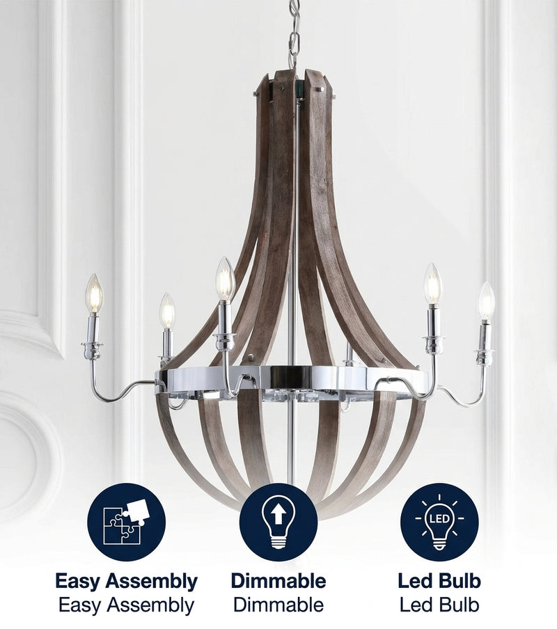 Georgia 30" Wood/Metal Adjustable LED Chandelier Antique Grey/Chrome / 30" – ICONS