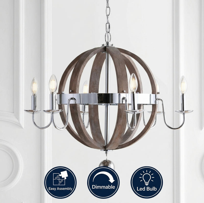 Georgia 30" Wood/Metal Adjustable LED Chandelier Antique Grey/Chrome / 28.5" – ICONS