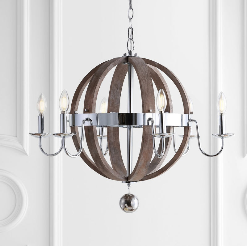 Georgia 30" Wood/Metal Adjustable LED Chandelier - JONATHAN Y