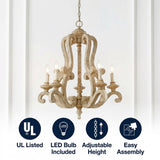 Oria 27" Adjustable Wood/Iron Rustic Scrolled LED Chandelier Brown / 5 Sockets – ICONS