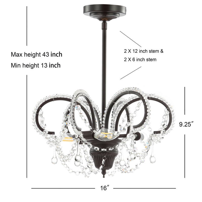 Caroline 16" Metal/Crystal LED Adjustable Chandelier - JONATHAN Y