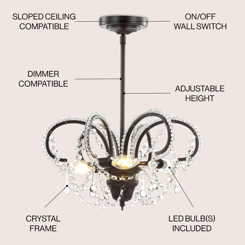 Caroline 16" Metal/Crystal LED Adjustable Chandelier - JONATHAN Y