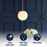 Bleecker 7.75" Metal/Glass Globe LED Pendant White/Brass – ICONS