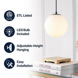 Bleecker 7.75" Metal/Glass Globe LED Pendant White/Oil Rubbed Bronze – ICONS