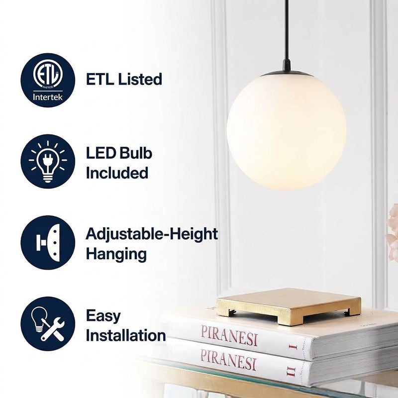 Bleecker 7.75" Metal/Glass Globe LED Pendant White/Oil Rubbed Bronze – ICONS