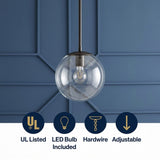 Bleecker 7.75" Metal/Glass Globe LED Pendant Clear/Oil Rubbed Bronze – ICONS