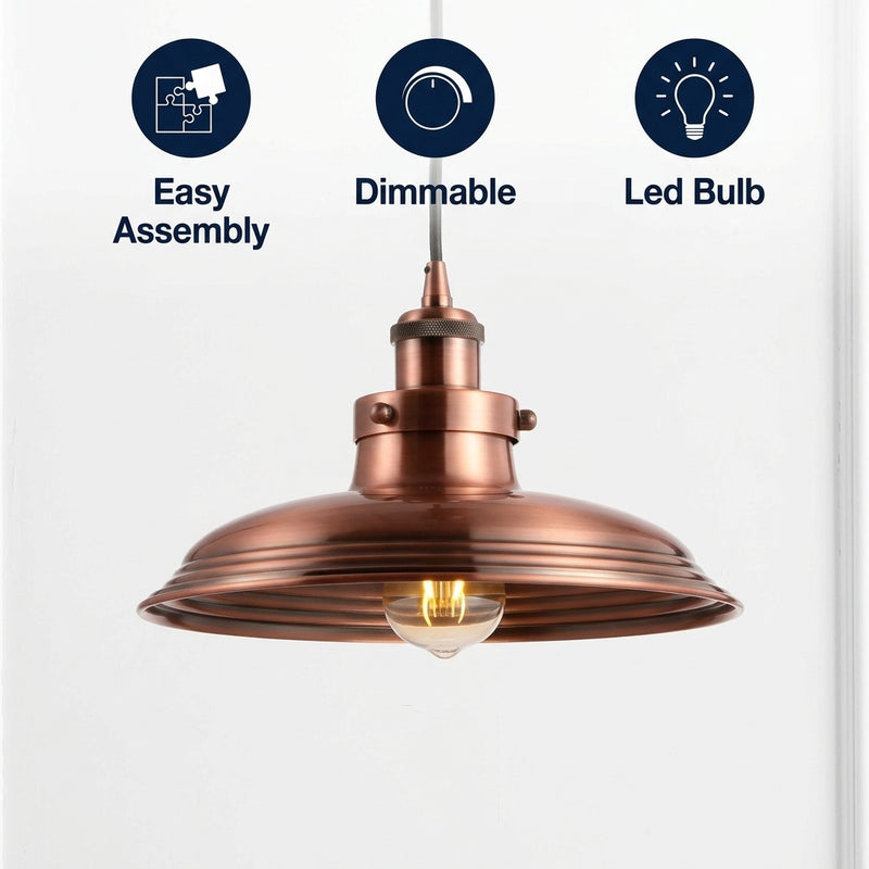 Bedford 11" Adjustable Iron Industrial Rustic LED Pendant Copper – ICONS