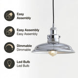 Bedford 11" Adjustable Iron Industrial Rustic LED Pendant Chrome – ICONS
