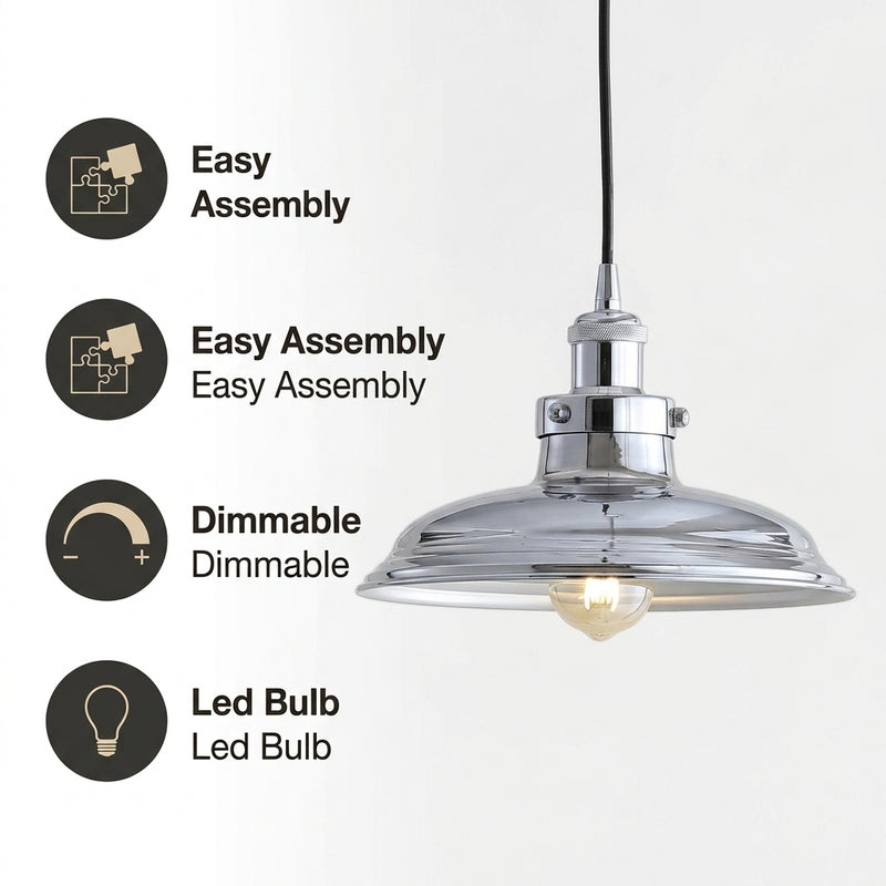 Bedford 11" Adjustable Iron Industrial Rustic LED Pendant Chrome – ICONS