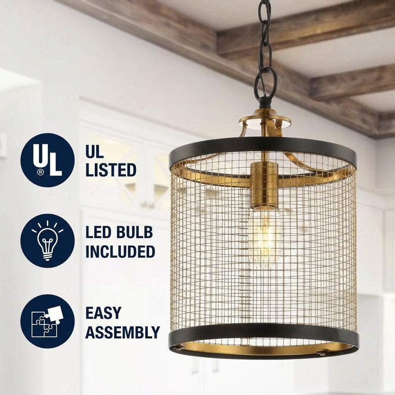 Elena 10" Lantern Metal LED Pendant Black/Brass Gold – ICONS